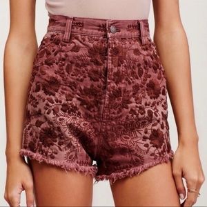 Free People Embroidered Denim Shorts
